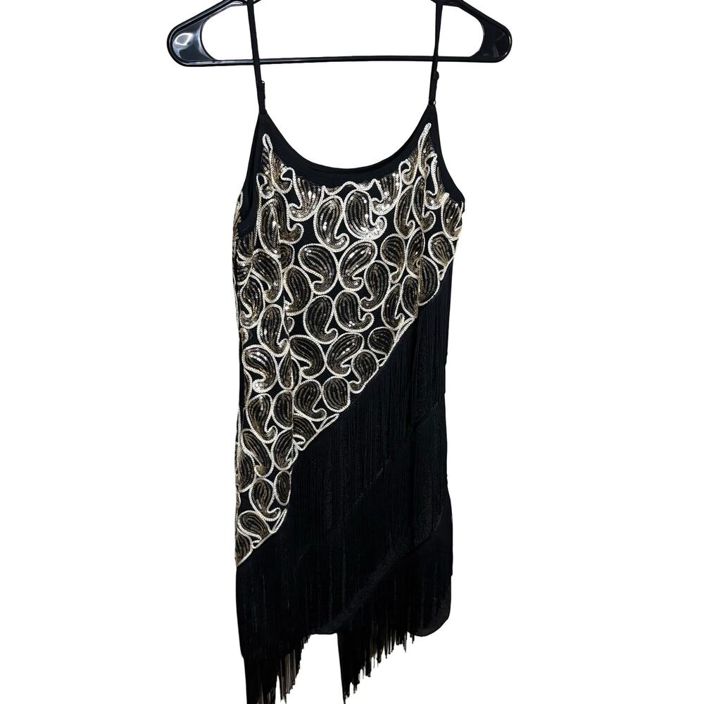 Gold and Black FLAPPER Dress 1920s fringe gold